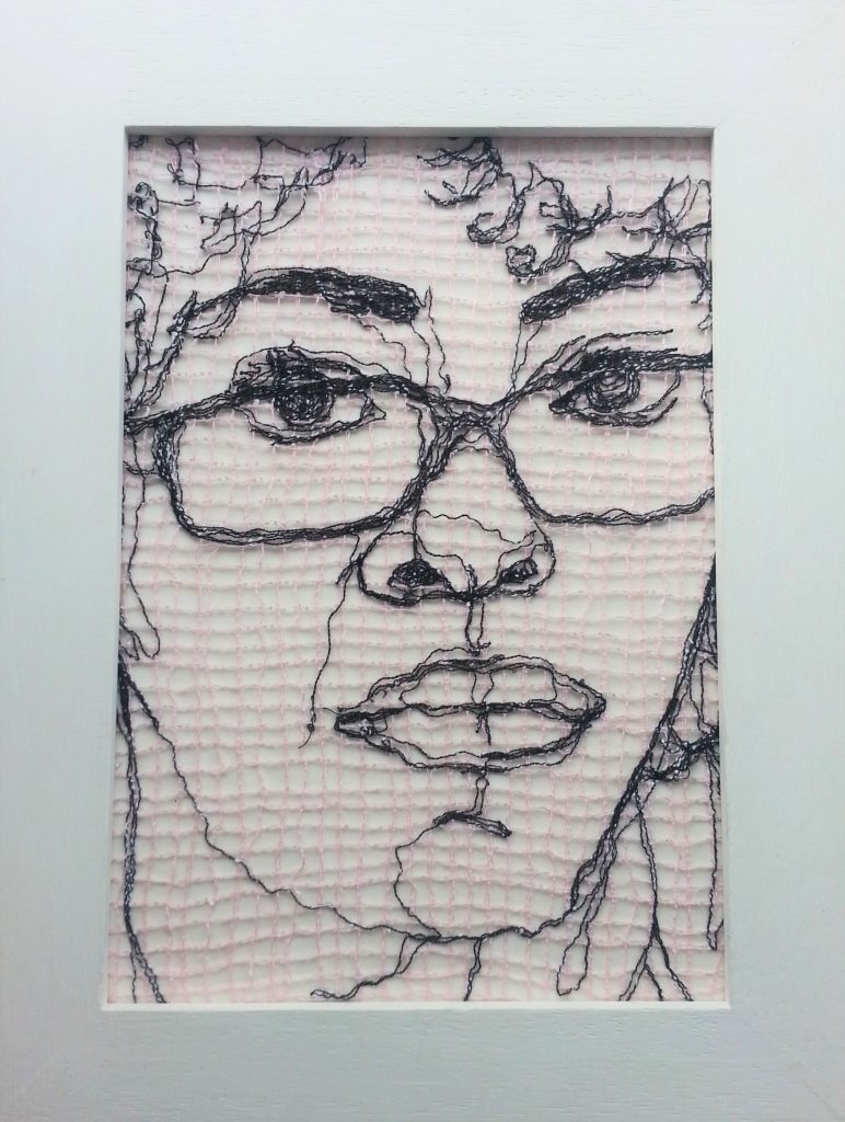 Precedent, 2011 by Lee Devonish. Machine stitched thread drawing.