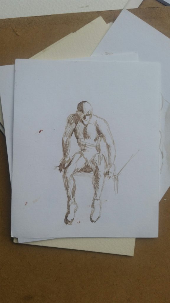 Figure drawing made with homemade walnut ink.