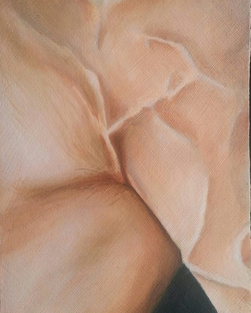 Muscle Study 1 by Lee Devonish | oil on board. Oil painting of a bodybuilder | muscles and veins 