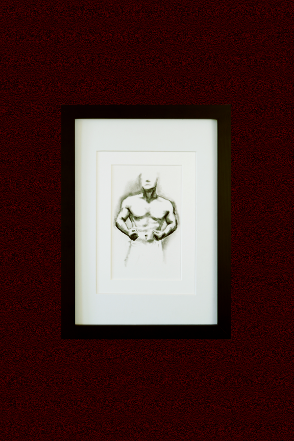 Muscle Study 5 by Lee Devonish. A charcoal drawing of a cropped male torso.