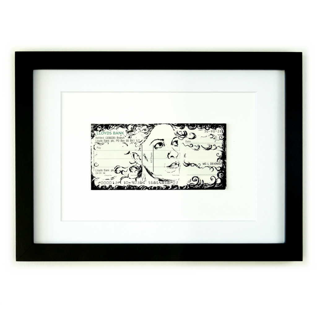 Promise 12/25. Screen print on Lloyds Bank cheque, 2017. | Screen printed cheque