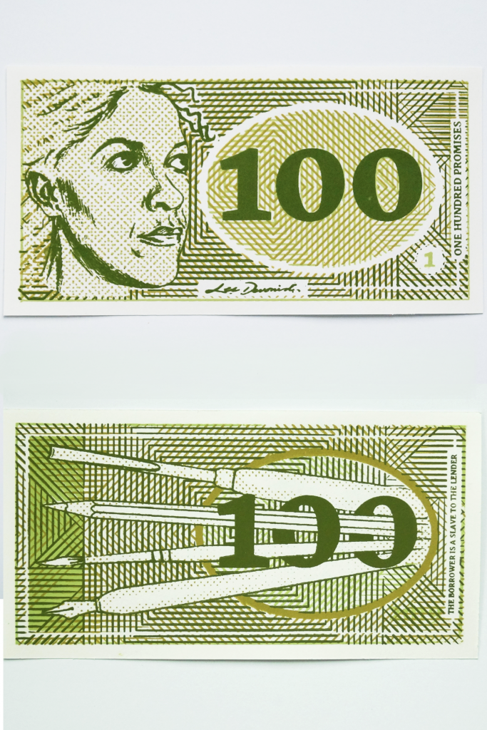 100. Double sided screen printed banknote.