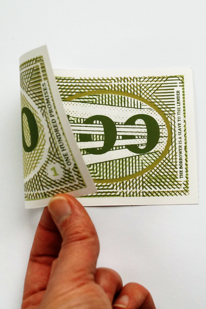 100. Double sided screen printed banknote.