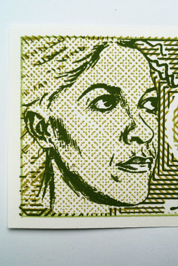 Front of banknote, portrait detail.