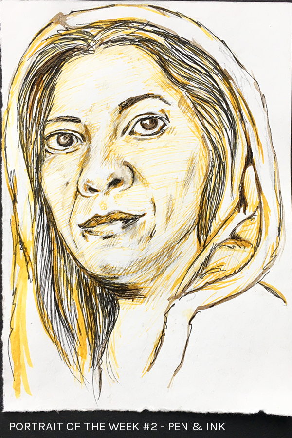 Portrait of the week #2 - pen & ink. Studio Notes 18/01/20